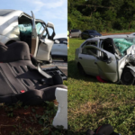 Condutora perde controle de carro e invade terreno em capotagem